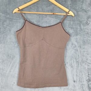 Womens Top Small Brown Babydoll Y2K Tank Cami Fairy Goblincore Beaded Coquette